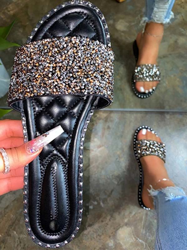 Bling Rhinestone Flat Slippers - ECHOINE