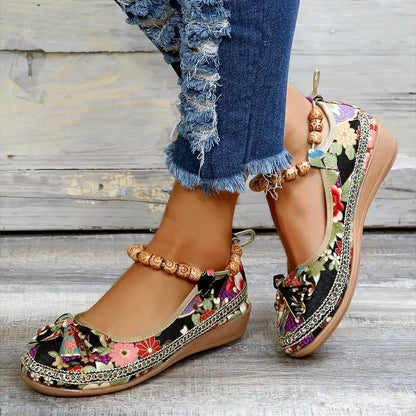 Zapatillas planas de mujer con estampado floral