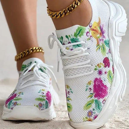 Zapatillas ortopédicas transpirables con cordones y estampado floral