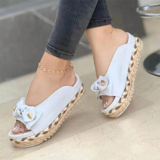 Sandals And Slippers Women's Thick Soled Casual Roman Ladies Bow Slippers - MRSLM