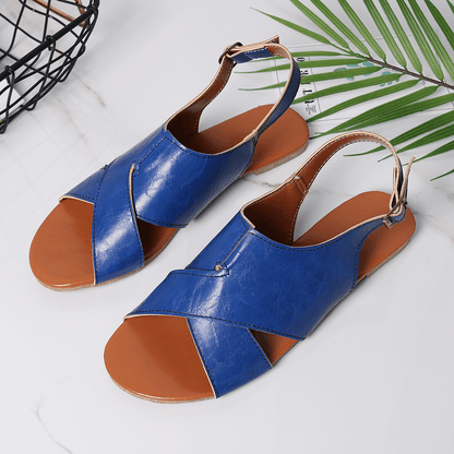 Wome Beach Peep Toe Cross Buckle Flats Sandals - MRSLM