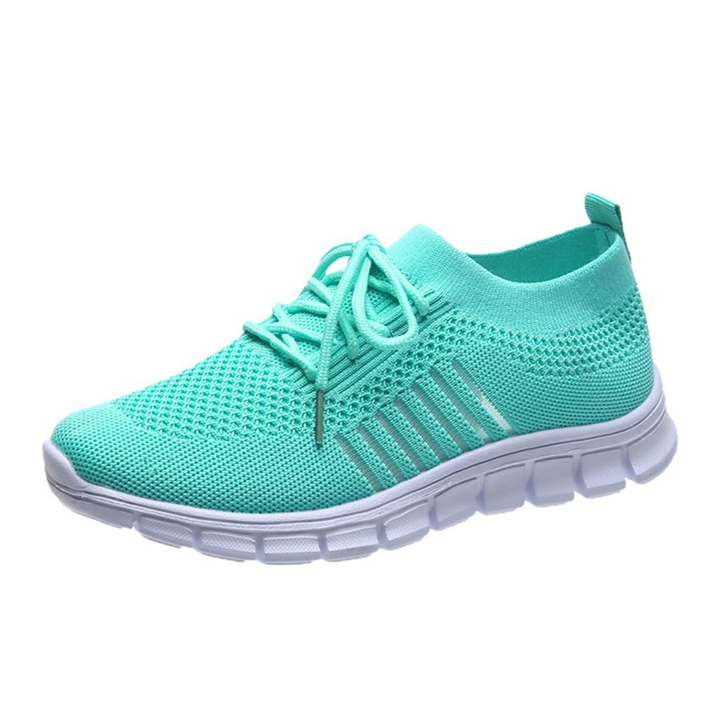 Zapatillas deportivas de punto para mujer, color sólido transpirable Low Top Walking Trainers