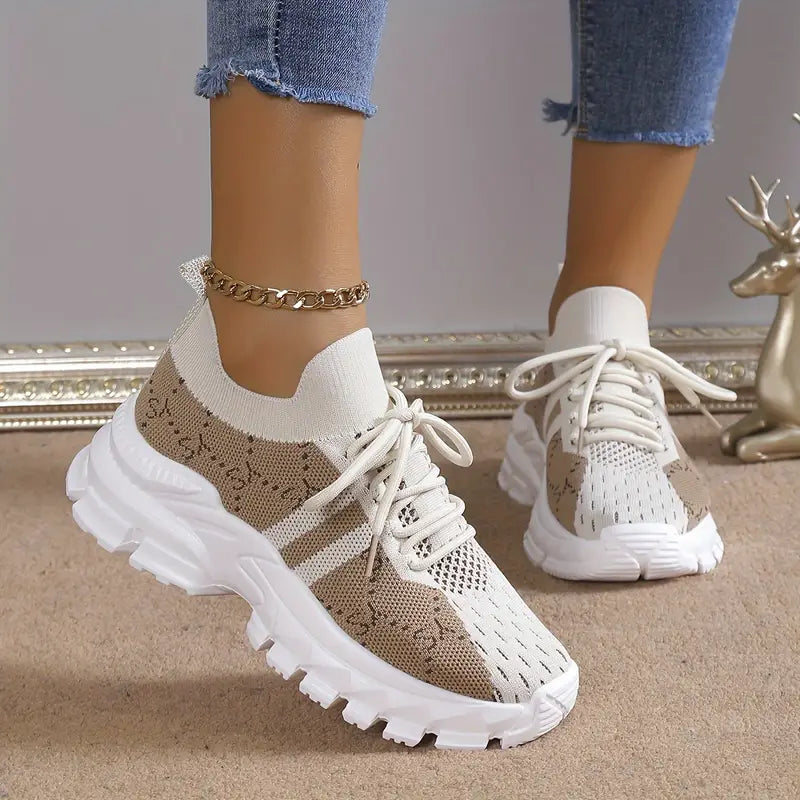 Zapatillas de deporte con cordones con estampado de letras para mujer