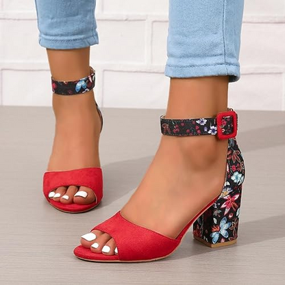 Sandalias de mujer Peep Toe con estampado floral