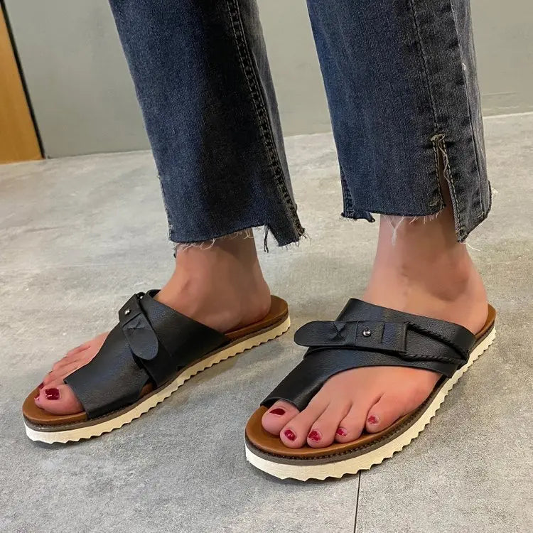 Sandalias planas de corcho para mujer Chanclas de piel