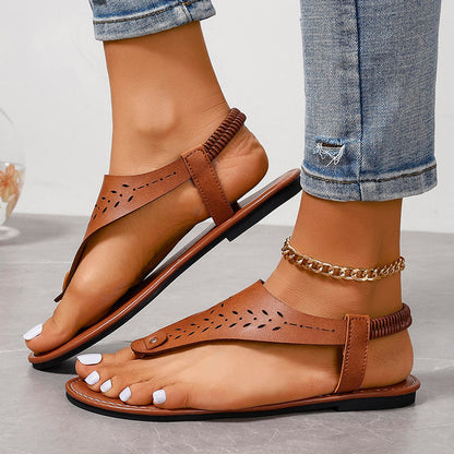 Sandalias de tiras de colores sólidos para mujer