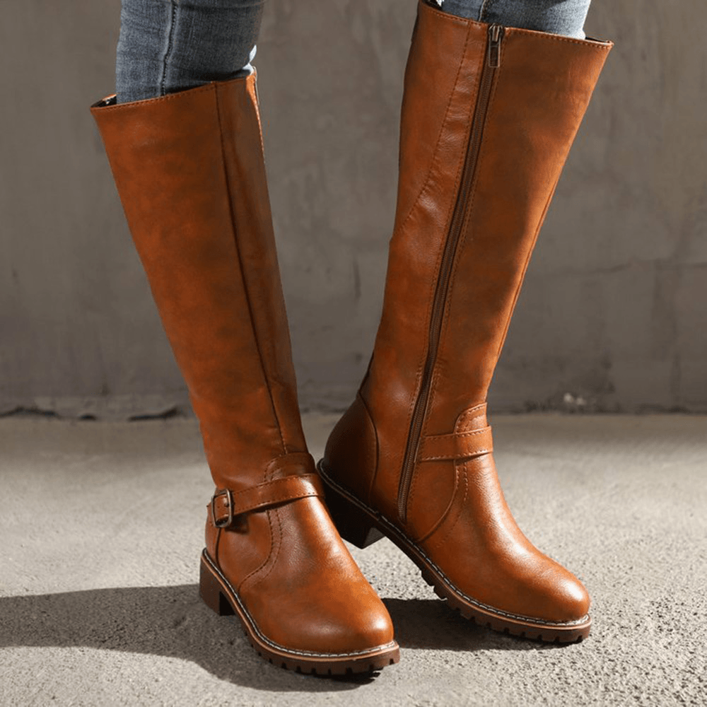 Buckle Strap Decoratioin Warm Non Slip Mid Calf Women'S Boots - Trendha