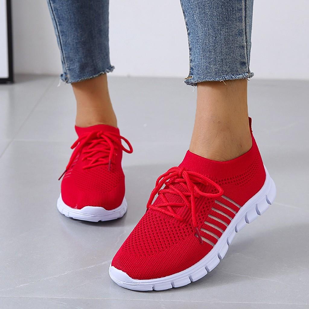 Zapatillas deportivas de punto para mujer, color sólido transpirable Low Top Walking Trainers