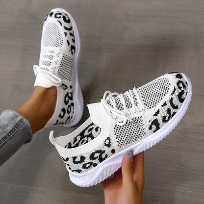 Zapatillas de malla con estampado de leopardo para mujer