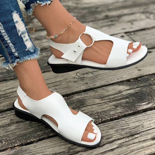 Sandalias de cuña de color sólido para mujer