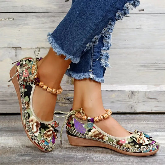 Zapatillas planas de mujer con estampado floral