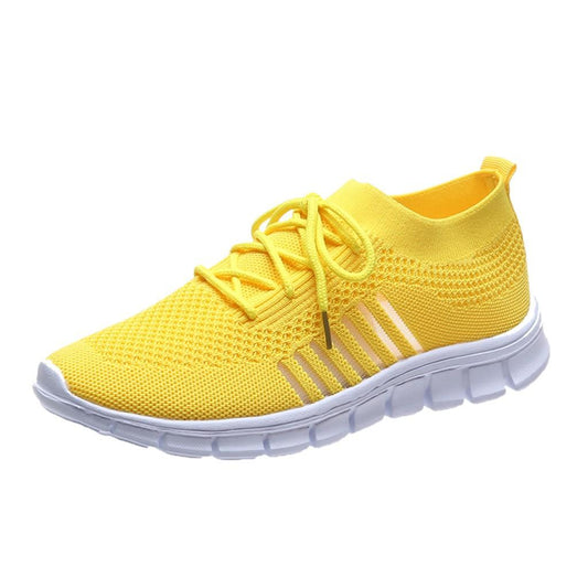 Zapatillas deportivas de punto para mujer, color sólido transpirable Low Top Walking Trainers