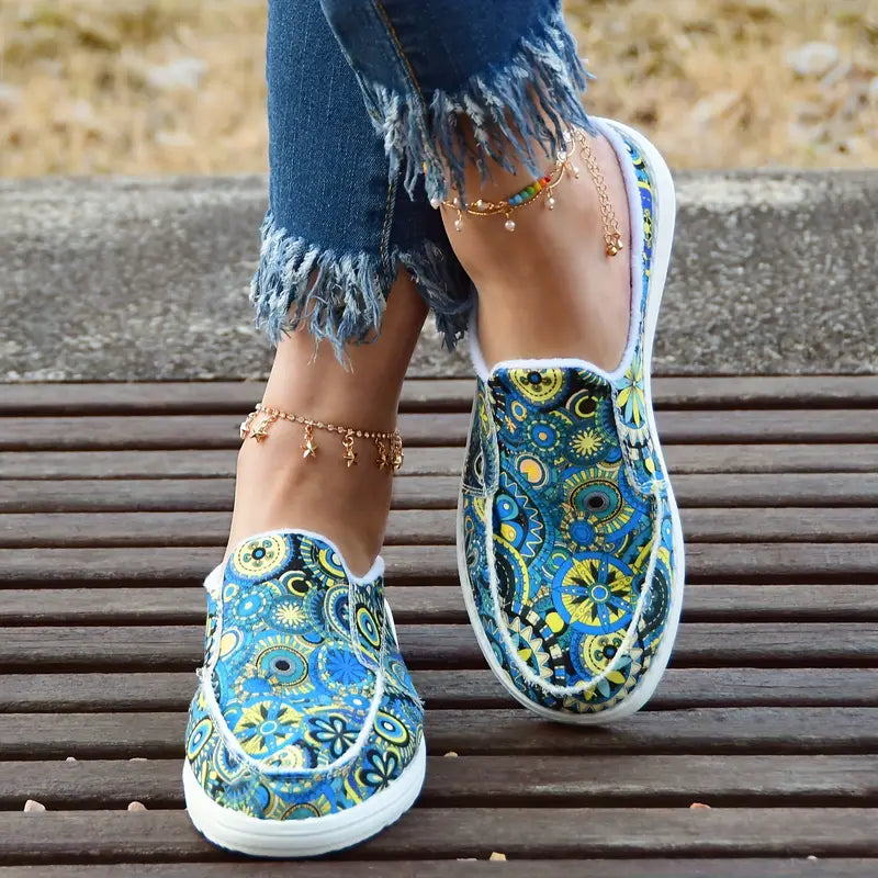 Zapatillas de mujer de lona con estampado floral