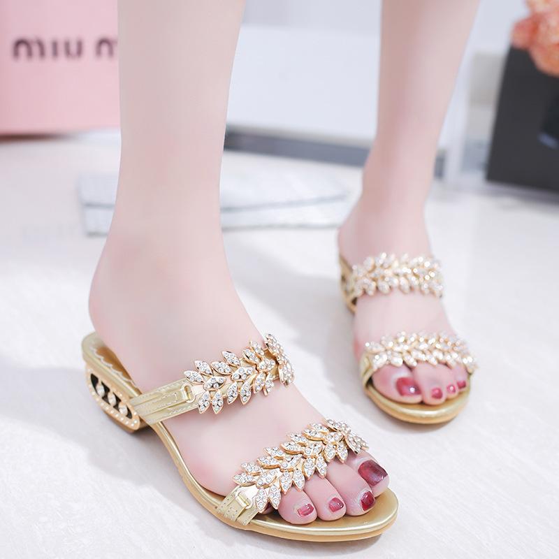 Mujeres verano nuevo al aire libre zapatillas rhinestone flip flops sandalias