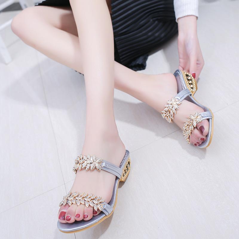 Mujeres verano nuevo al aire libre zapatillas rhinestone flip flops sandalias