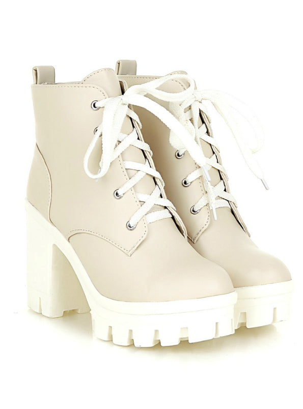 Women's Ankle Boots Lace Up High Heels Punk 