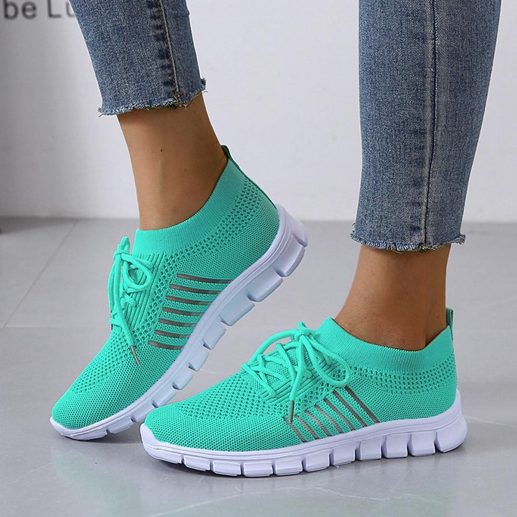 Zapatillas deportivas de punto para mujer, color sólido transpirable Low Top Walking Trainers