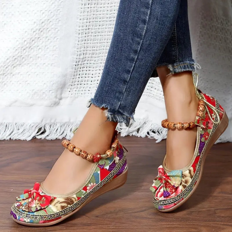 Zapatillas planas de mujer con estampado floral