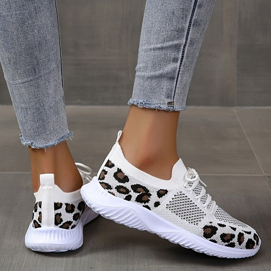 Zapatillas de malla con estampado de leopardo para mujer