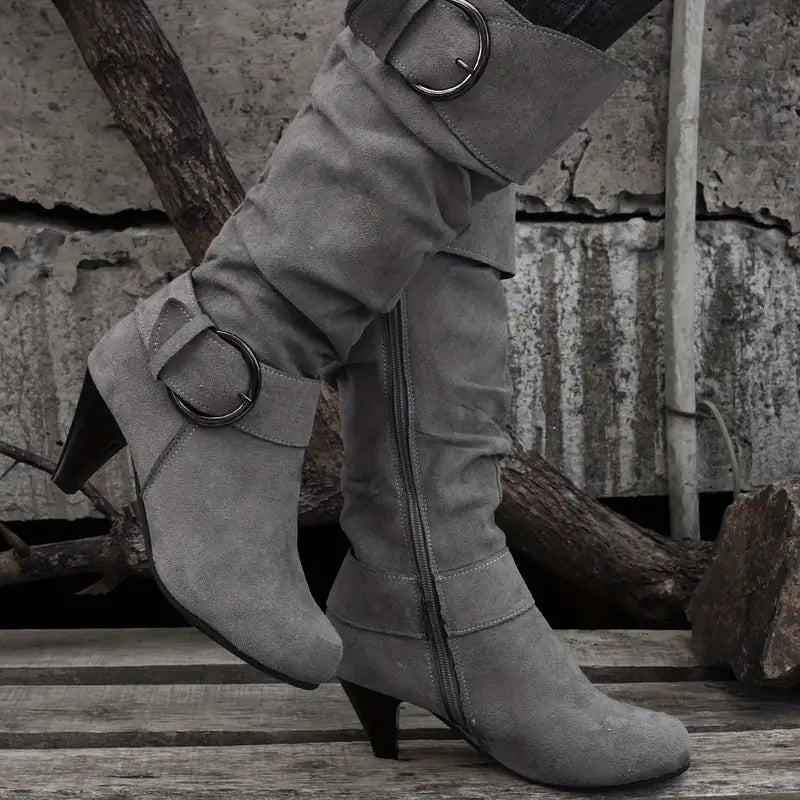 Buckle Mid-Heel Boots