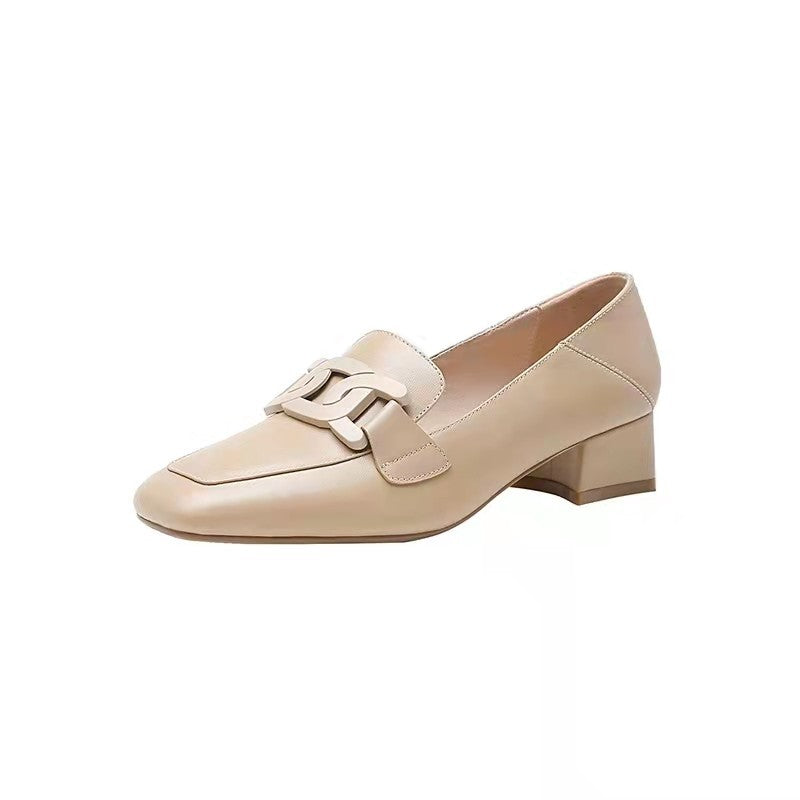 Zapatos universitarios de tacón bajo con punta cuadrada para mujer Slip On