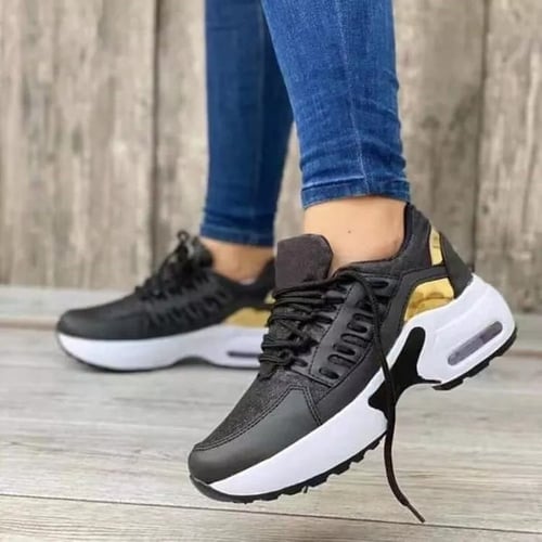 Zapatillas con cuña vulcanizada para mujer, suela gruesa, transpirable, casual, exterior