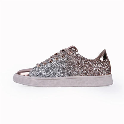 Womens Silver Glitter Slip-On Sneakers