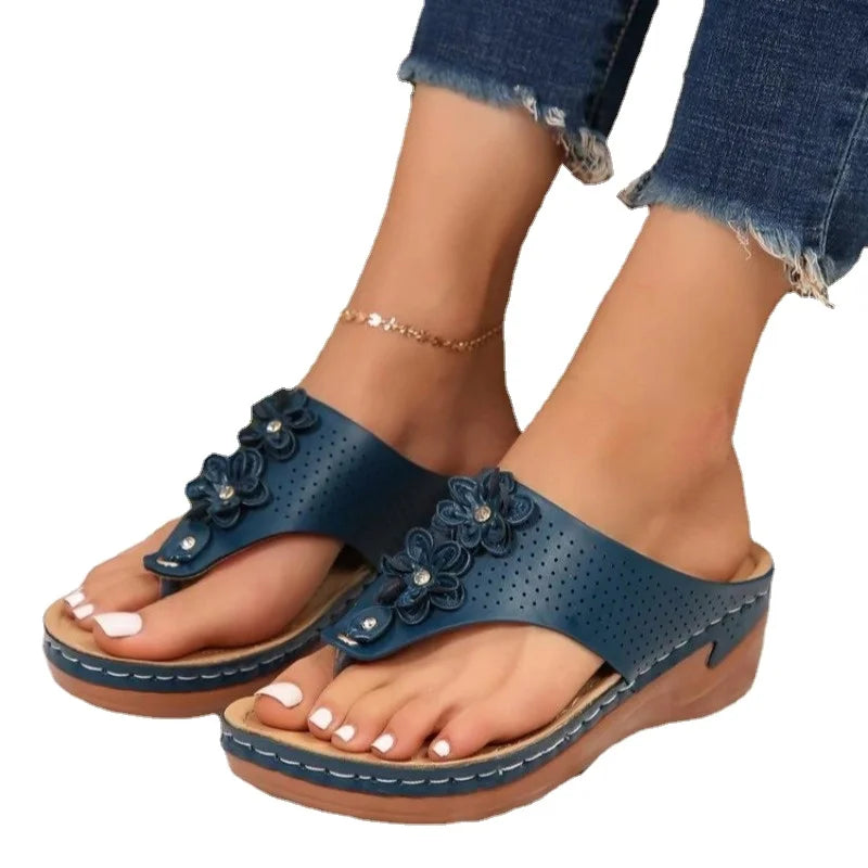 Mujeres con soporte para el arco Sandalias Casual Summer Solid Wide Navy