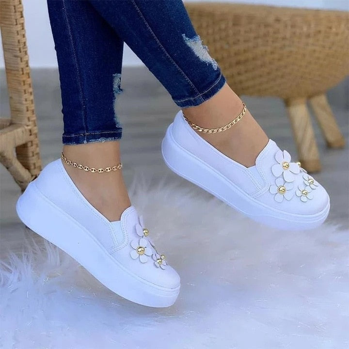 Womens Casual Floral Loafers Sneakers