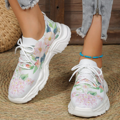 Zapatillas ortopédicas transpirables con cordones y estampado floral