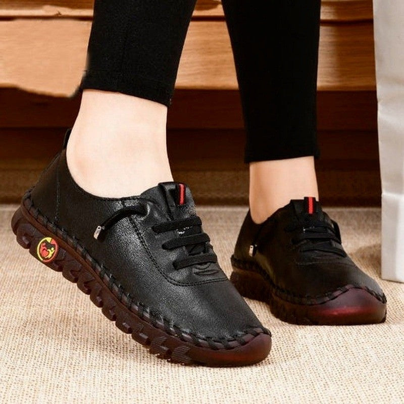 Zapatos planos ortopédicos de piel para mujer con fondo blando