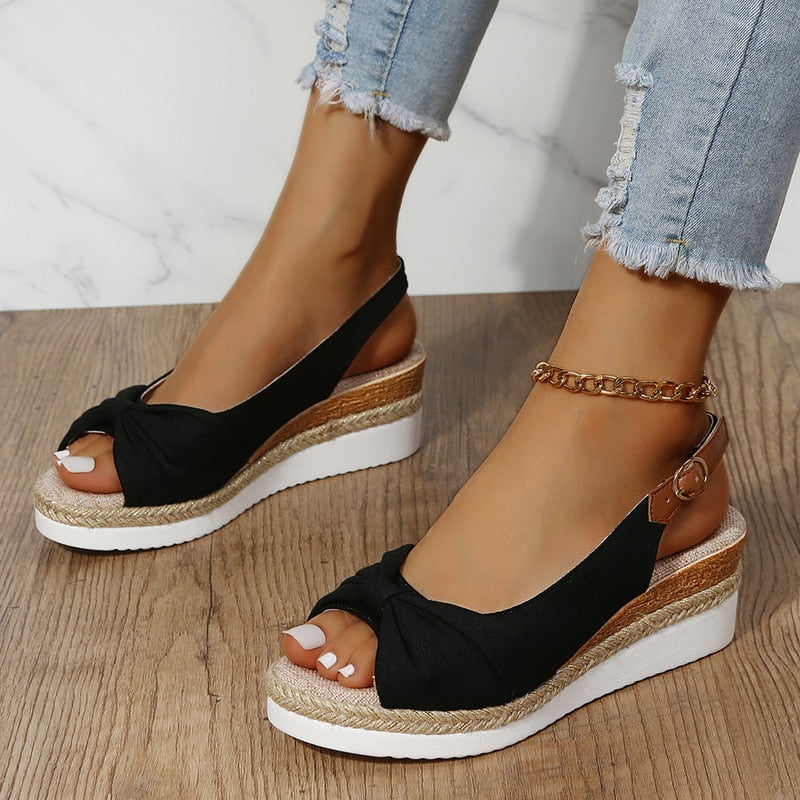 Sandalias de cuña de tacón bajo para mujer