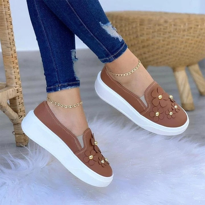 Womens Casual Floral Loafers Sneakers