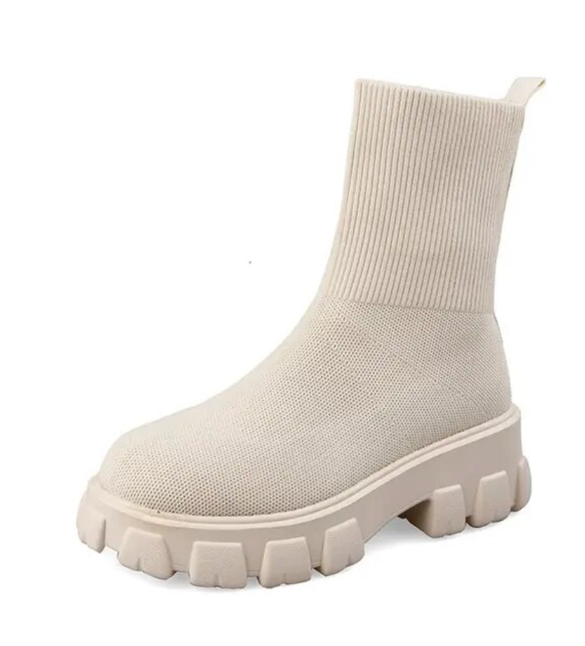 Botines Mujer Mid Calf Knit Chunky Shoes