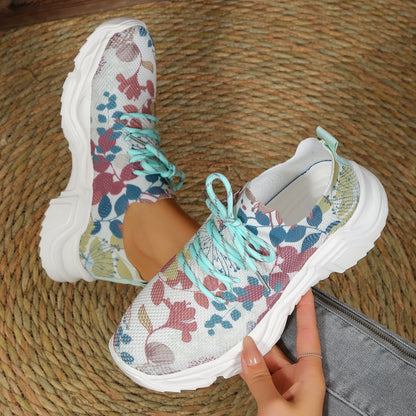 Zapatillas ortopédicas transpirables con cordones y estampado floral