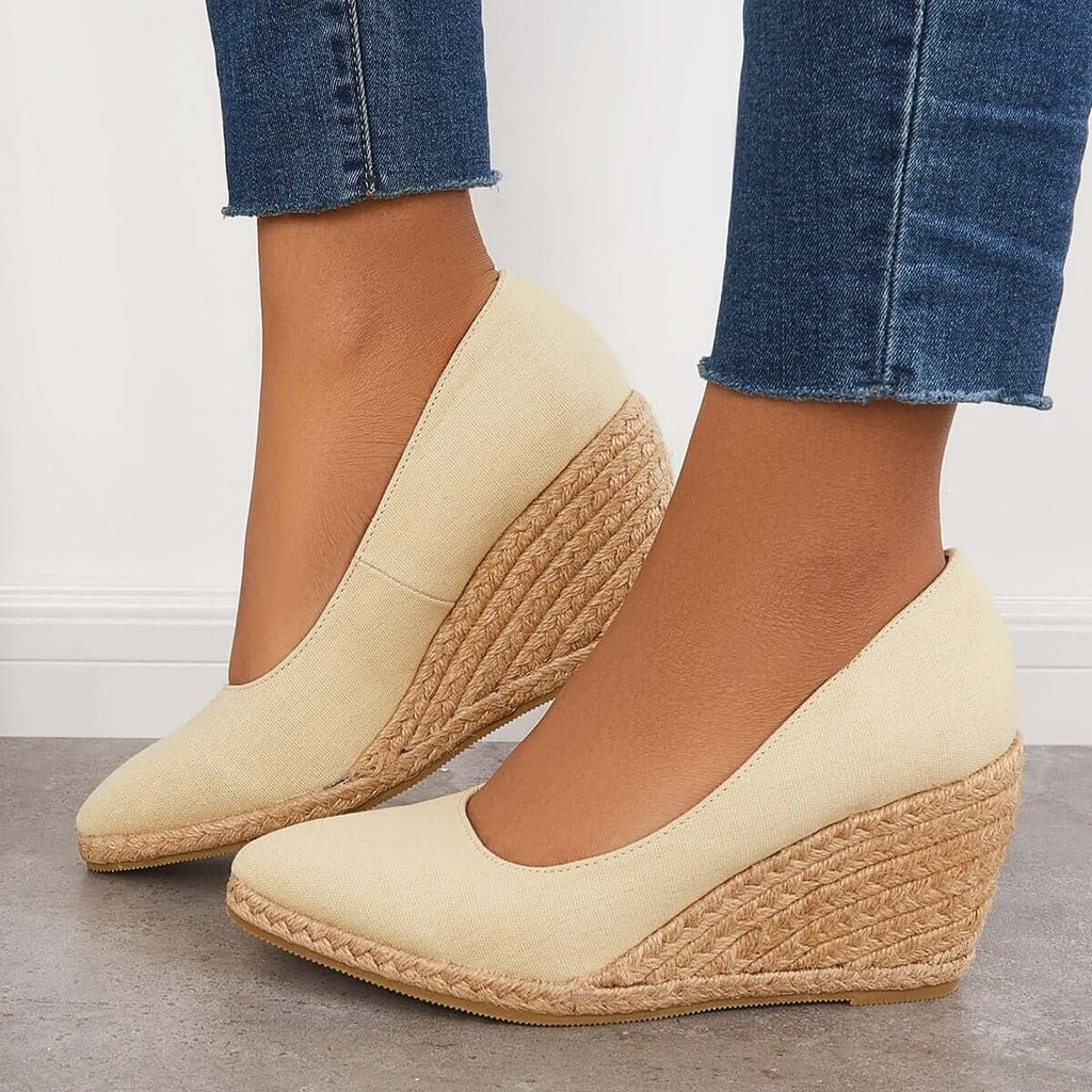 Suisecloths Platform Espadrilles Wedge Sandals Closed Toe Slip on Pumps Oshnow