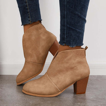 Suisecloths Retro Western V Cut Ankle Boots Slip On Chunky Stacked Heel Booties Oshnow