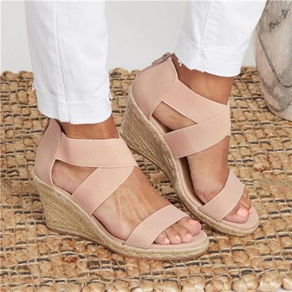 Summer Round Toe High Heel Wedge Casual Ladies Sandals Oshnow