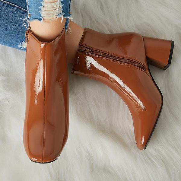 Warm Patent Leather Shiny Pointed Boots Oshnow