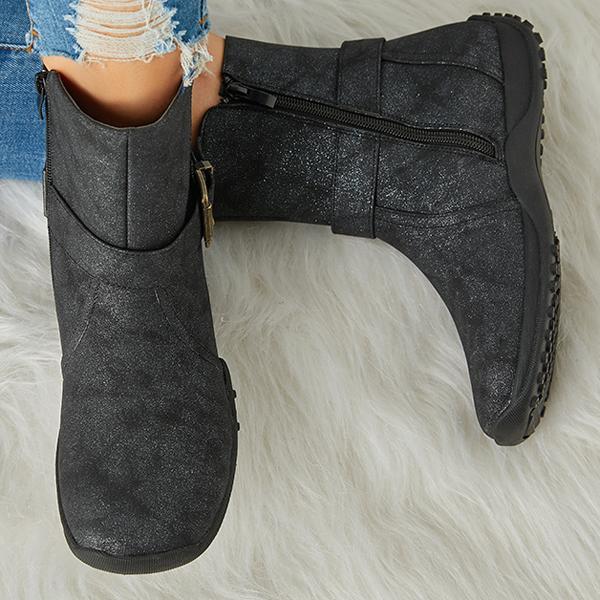 Winter Warm Zipper Flat Snow Boots Oshnow