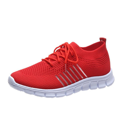 Zapatillas deportivas de punto para mujer, color sólido transpirable Low Top Walking Trainers