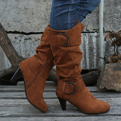 Buckle Mid-Heel Boots