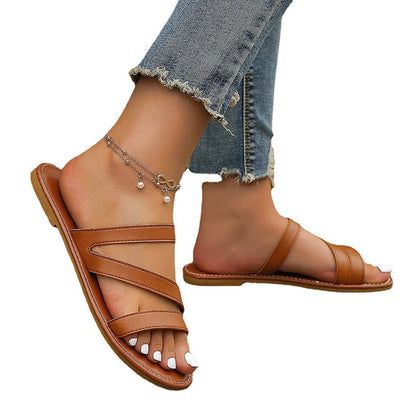 Womens Criss Cross Buckle Decor Sandalias planas