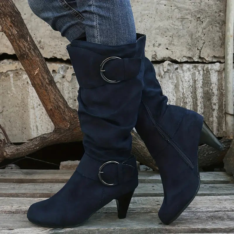 Buckle Mid-Heel Boots