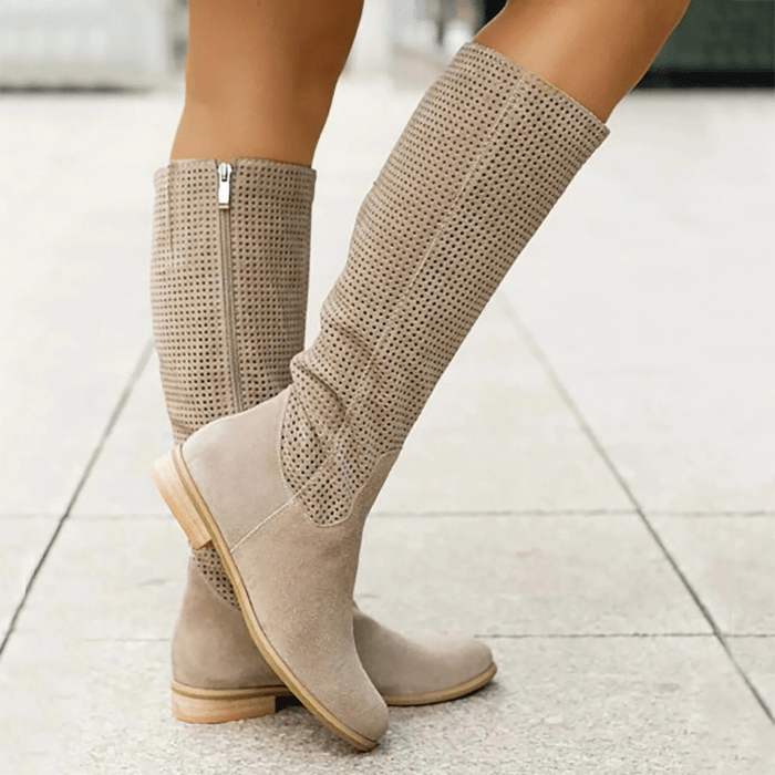 BOTTES HAUTES FEMME EN DAIM BEIGE