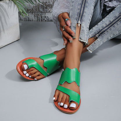 Womens Cut Out Toe Ring Flat Sandals