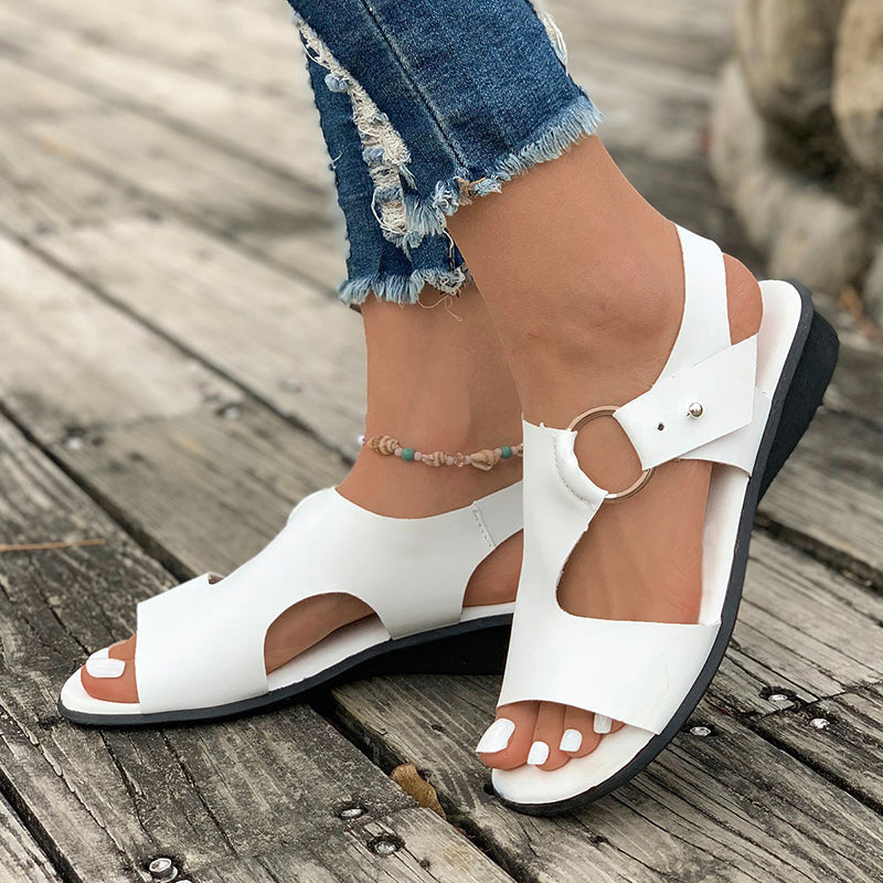 Sandalias de cuña de color sólido para mujer