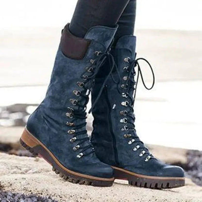 Lace-Up Combat Boot Winter Cowboy Western Boots Women-5