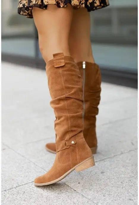 Low Heel Side Zipper High Top Women Boots-4