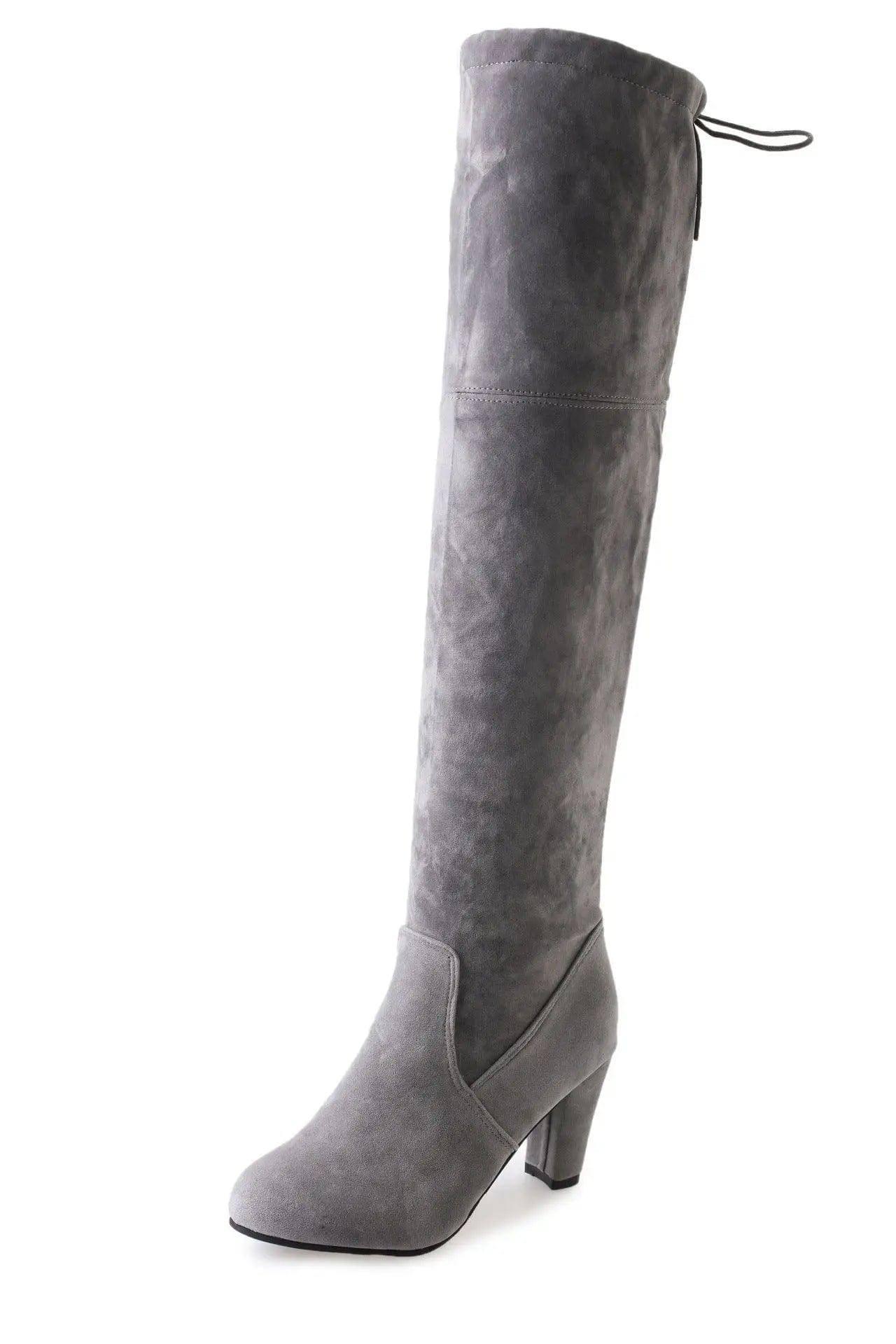 Women's Black Knee High Boots with High Heel | Long Boots-Black-2